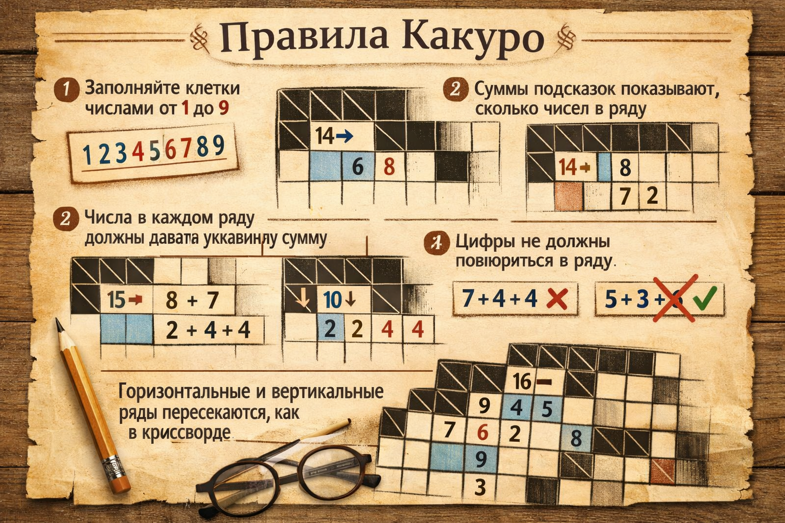 Какуро, КенКен и Футошики: варианты числовых головоломок